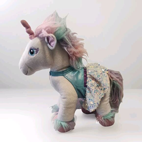 Build A Bear White Unicorn With Dress Friends Enchanted Plush BAB Rainbow Hair - Picture 1 of 16